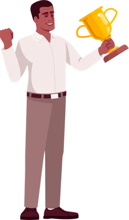 Happy Office Worker With Trophy  Illustration