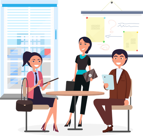 Happy office workers and businessman doing business meeting  Illustration