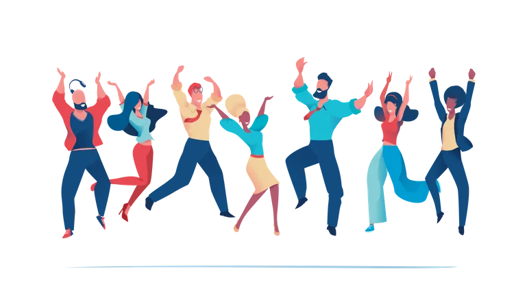 Happy office workers jumping up  Illustration