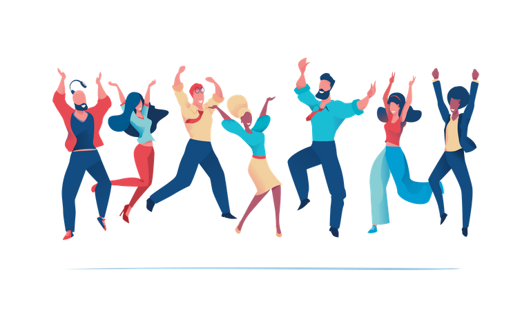 Happy office workers jumping up  Illustration