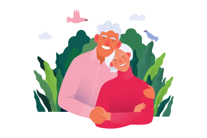 Happy Old aged People with Medical Insurance  Illustration