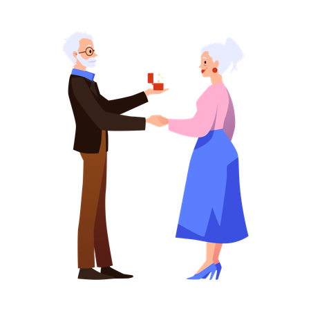 Happy old couple getting married  Illustration