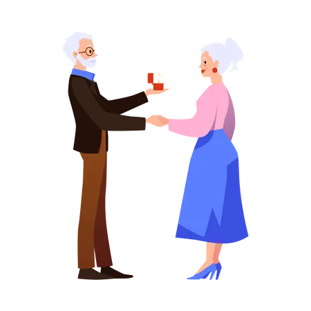 Happy old couple getting married  Illustration