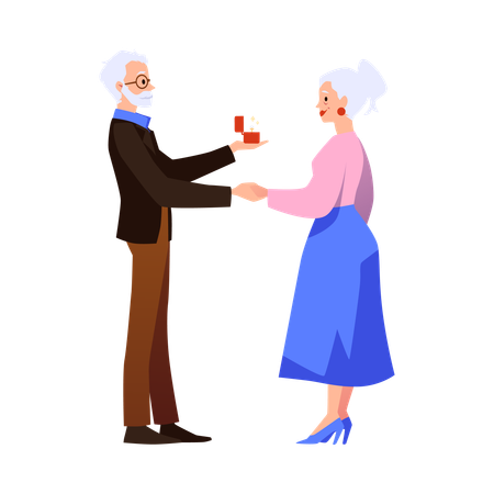 Happy old couple getting married  Illustration