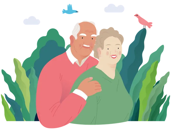 Happy Old Couple  Illustration