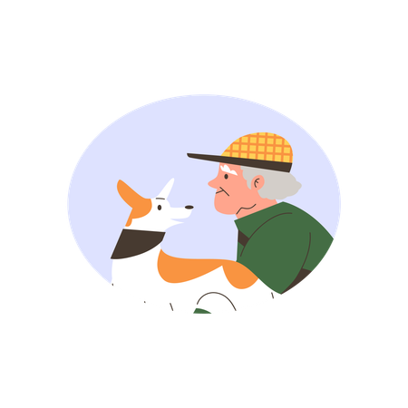 Happy old man and his dog  Illustration