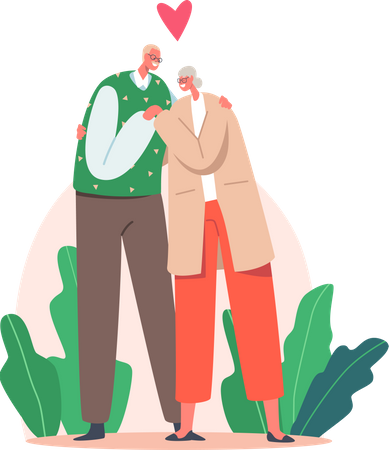 Happy Old Man and Woman standing together Illustration