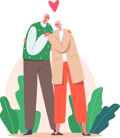 Happy Old Man and Woman standing together  Illustration