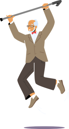 Happy old man jumping in air  Illustration