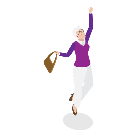 Happy old woman dancing  Illustration