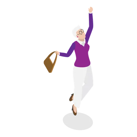 Happy old woman dancing  Illustration