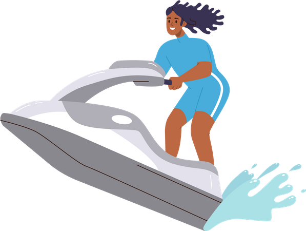 Happy overjoyed woman tourist enjoying jet ski  Illustration