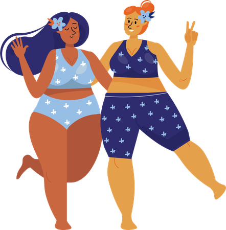 Happy overweighted woman posing together  Illustration