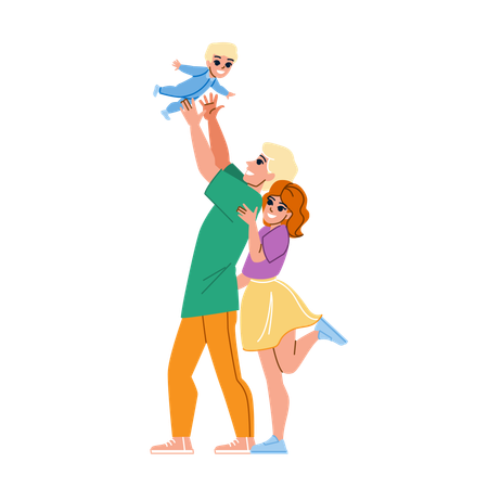 Happy parent playing with newborn baby  Illustration