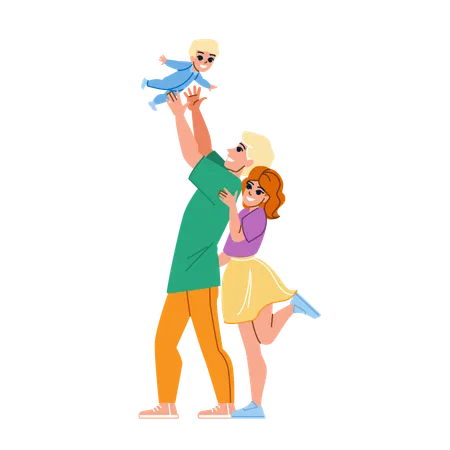 Happy parent playing with newborn baby  Illustration