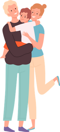 Happy parents hugging kid Illustration