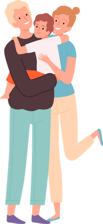 Happy parents hugging kid  Illustration