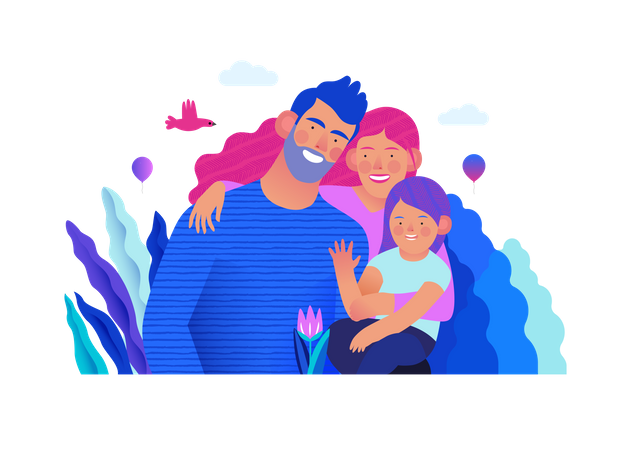 Happy Parents with a little daughter Illustration