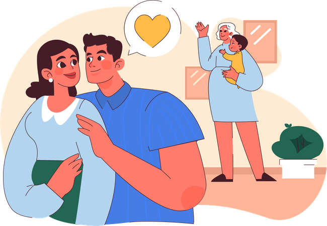 Happy parents with baby  Illustration