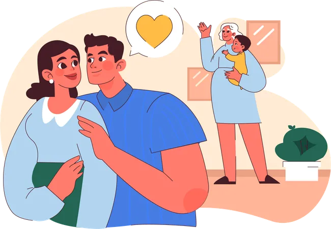 Happy parents with baby  Illustration