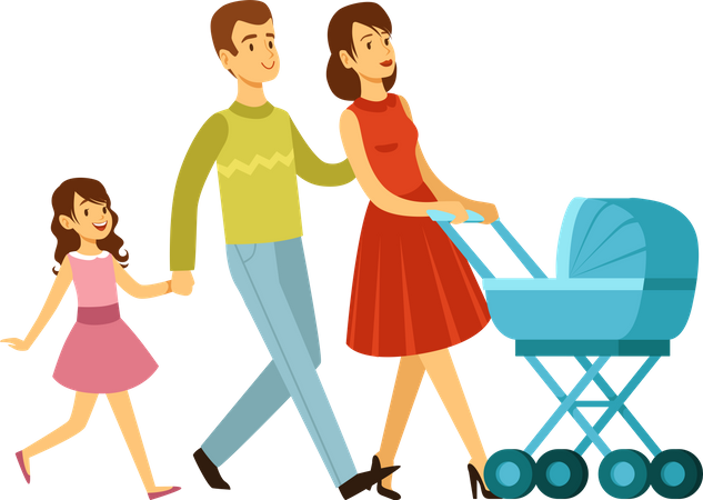 Happy parents with kids  Illustration