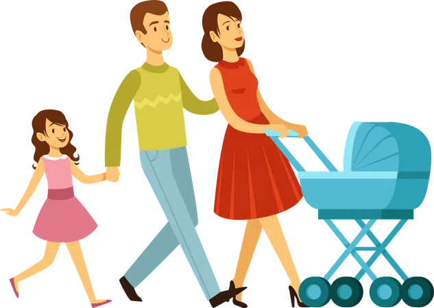 Big Family Father Pregnant Mother Little Baby Illustration