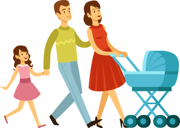 Happy parents with kids  Illustration