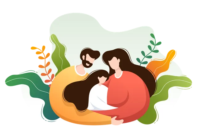 Happy Parents with their daughter  イラスト