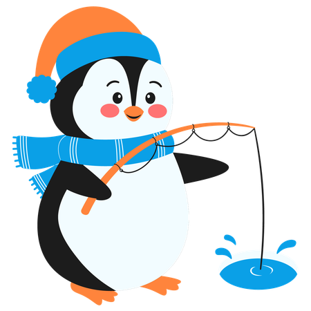 Happy Penguin Fishing  Illustration