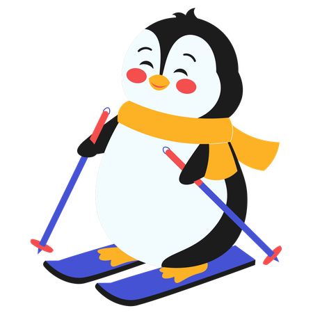 Happy Penguin Skiing  Illustration