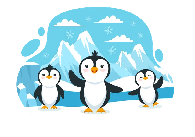 Happy penguins smiling and waving  Illustration