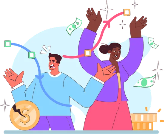 Happy people after getting profit  Illustration