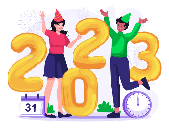 Happy People Celebrate New Year 2023 Illustration