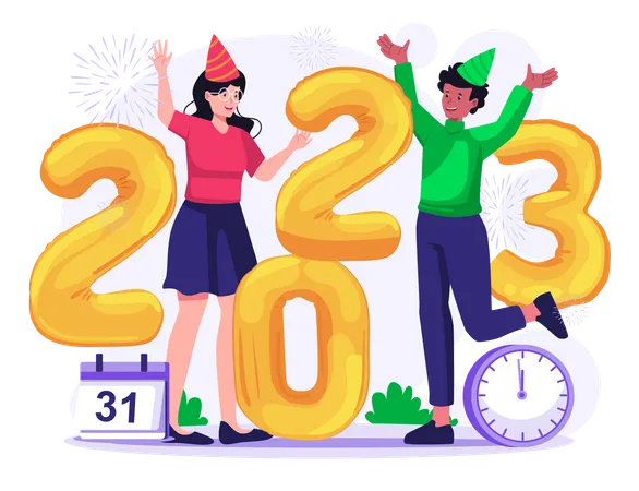 Happy People Celebrate New Year 2023 Illustration