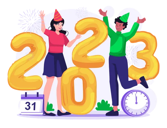 Happy People Celebrate New Year 2023  Illustration