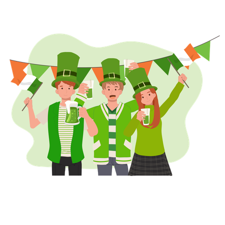 Happy People Celebrate St Patrick Day  Illustration