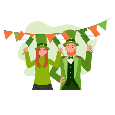 Happy People Celebrate St Patrick Day  Illustration