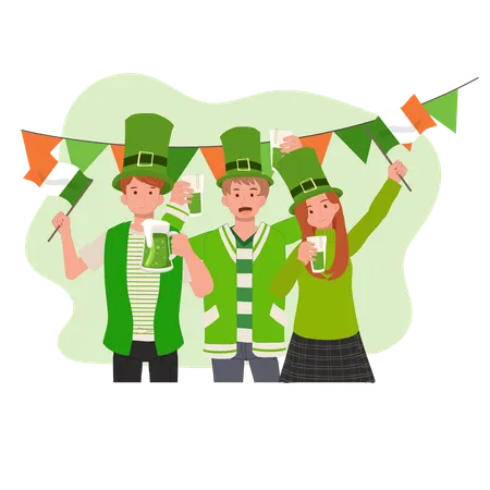 Happy People Celebrate St Patrick Day  Illustration