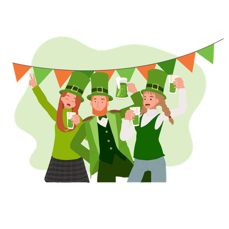 Happy People Celebrate St Patrick Day.  Irish Festival of Joy and Tradition  Illustration