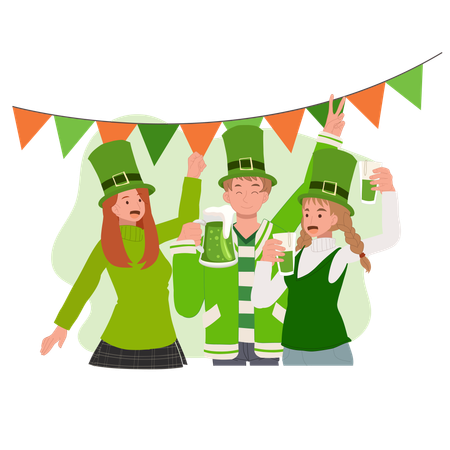 Happy People Celebrate St Patrick Day.  Irish Festival of Joy and Tradition  Illustration