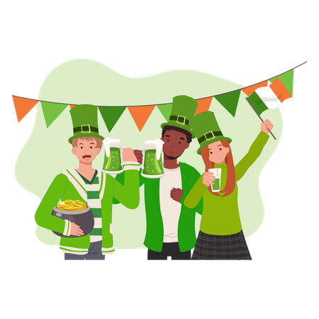 Happy People Celebrate St Patrick Day.  Irish Festival of Joy and Tradition  일러스트레이션