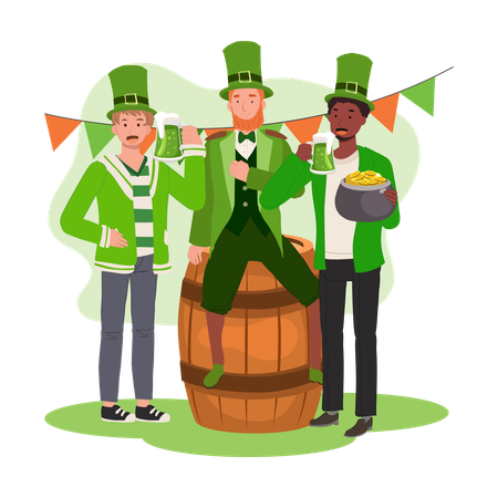 Happy People Celebrate St Patrick Day.  Irish Festival of Joy and Tradition  Illustration