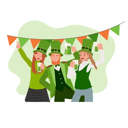 Happy People Celebrate St Patrick Day.  Irish Festival of Joy and Tradition  Illustration