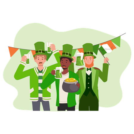 Happy People Celebrate St Patrick Day.  Irish Festival of Joy and Tradition  Illustration