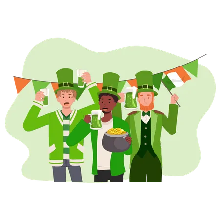 Happy People Celebrate St Patrick Day.  Irish Festival of Joy and Tradition  Illustration