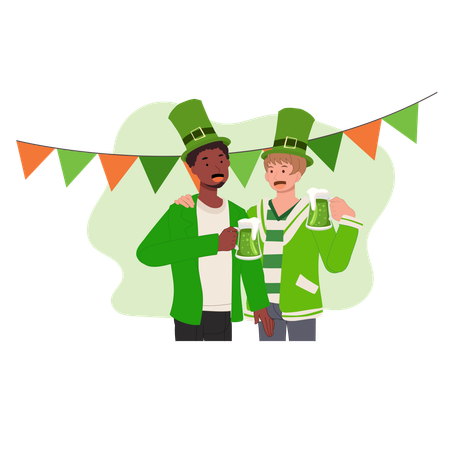 Happy People Celebrate St Patrick Day.  Irish Festival of Joy and Tradition  Illustration