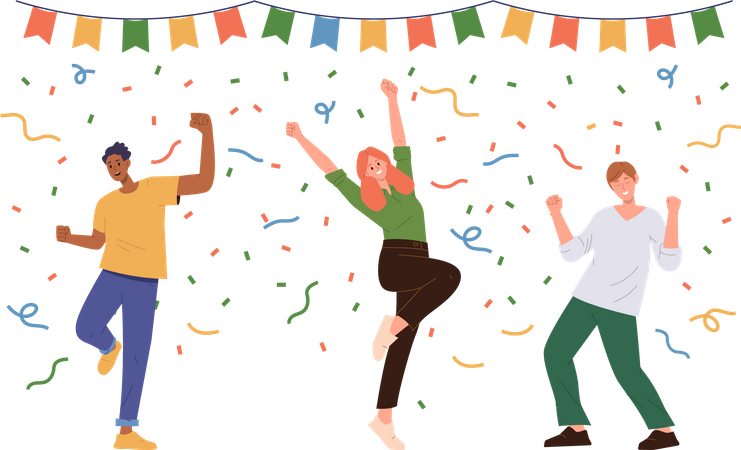 Happy people character celebrating event or ceremony having fun and jumping with joy  Illustration