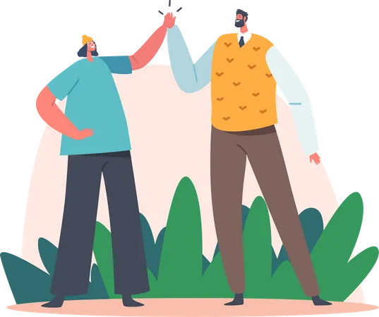 Happy people giving high five  Illustration
