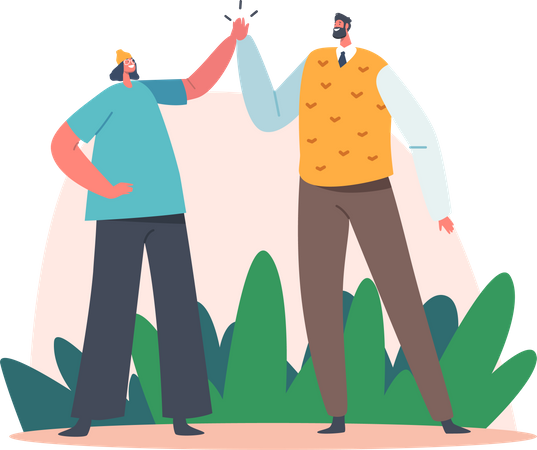 Happy people giving high five  Illustration