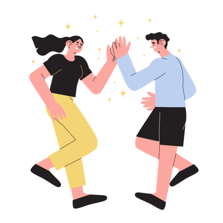 Happy people giving high five  Illustration